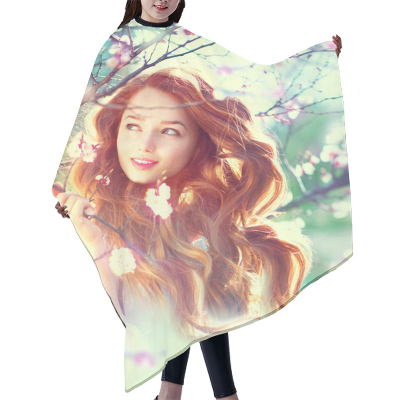 Personality  Girl With Long Red Blowing Hair Hair Cutting Cape