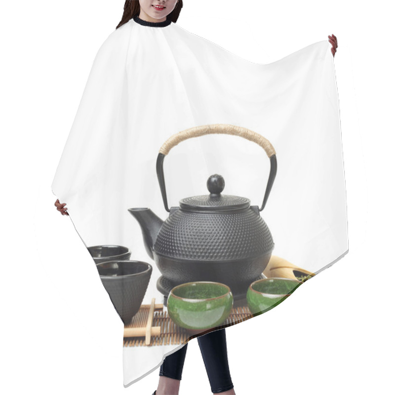 Personality  Tea Set On White Hair Cutting Cape