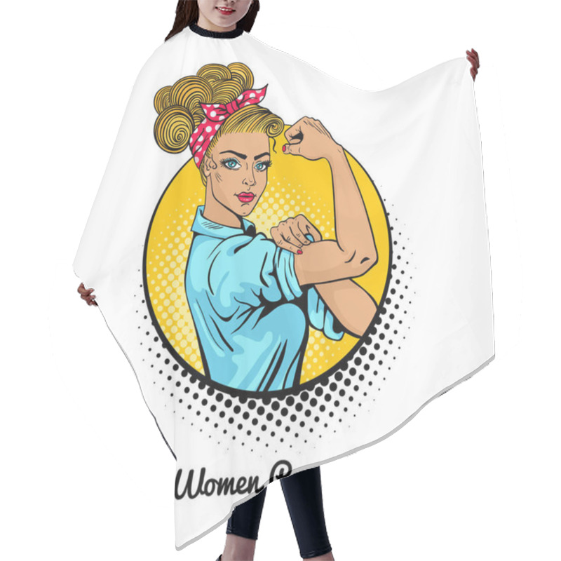 Personality  Women Power. Pop Art Sexy Strong Blonde Girl In A Circle Hair Cutting Cape