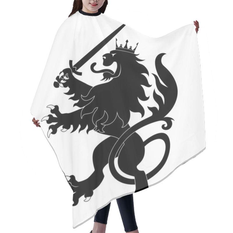 Personality  Black Heraldic Lion With Sword Hair Cutting Cape