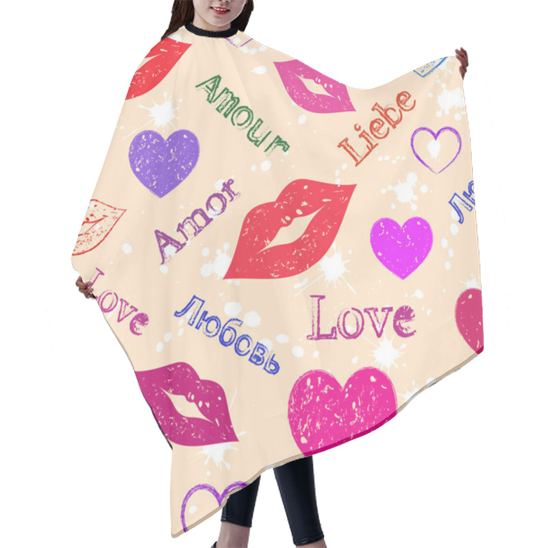 Personality  Abstract Grunge Hearts And Lips Hair Cutting Cape