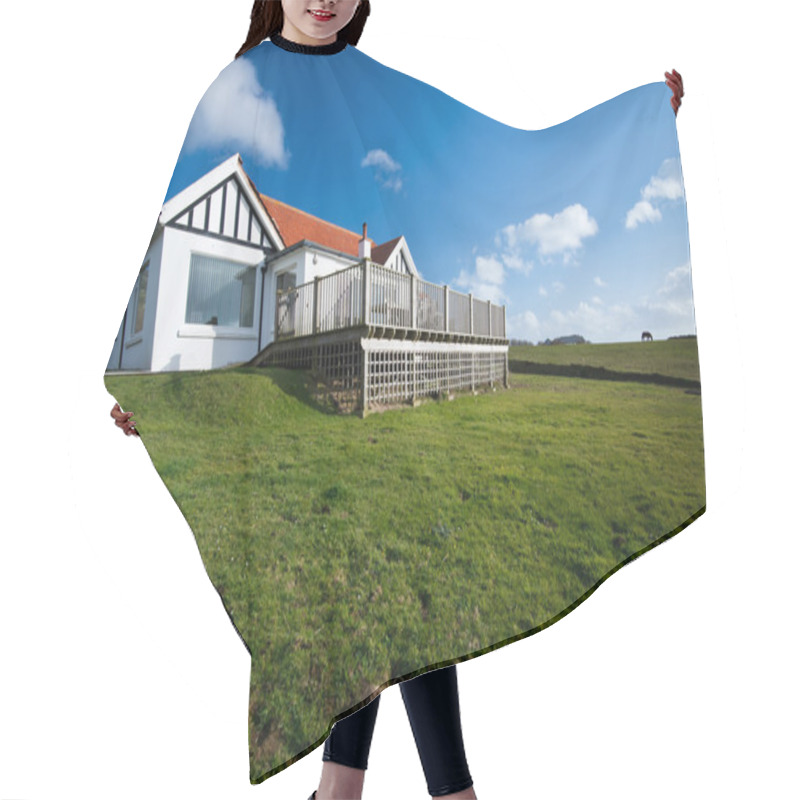 Personality  Beautiful White Village House On Field . Hair Cutting Cape