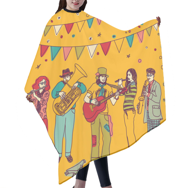 Personality  Musicians Group Of People Hair Cutting Cape