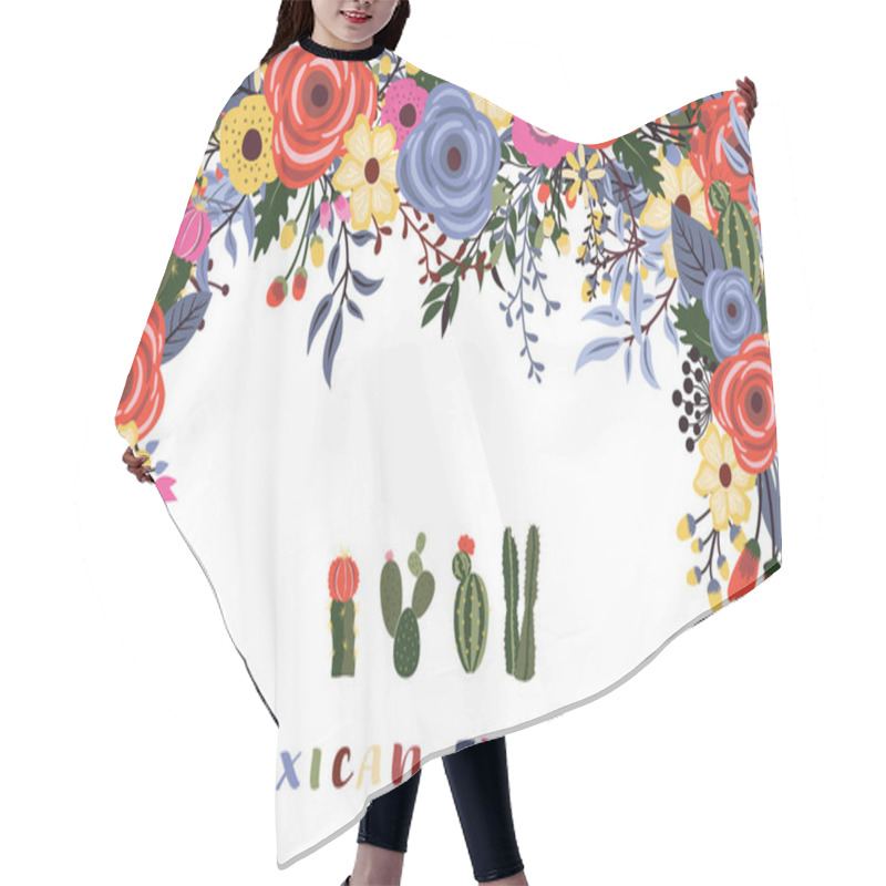 Personality  A Vector Of A Mexican Fiesta Flowers With Cactus Design Hair Cutting Cape