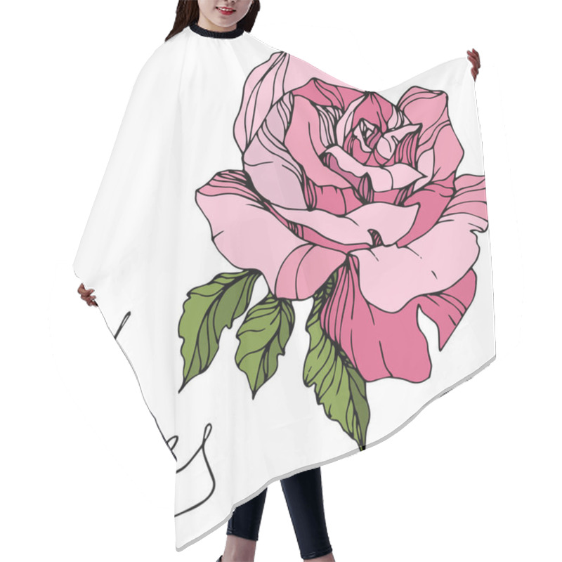 Personality  Beautiful Pink Rose Flower Isolated On White. Rose Illustration Element. Engraved Ink Art. Hair Cutting Cape