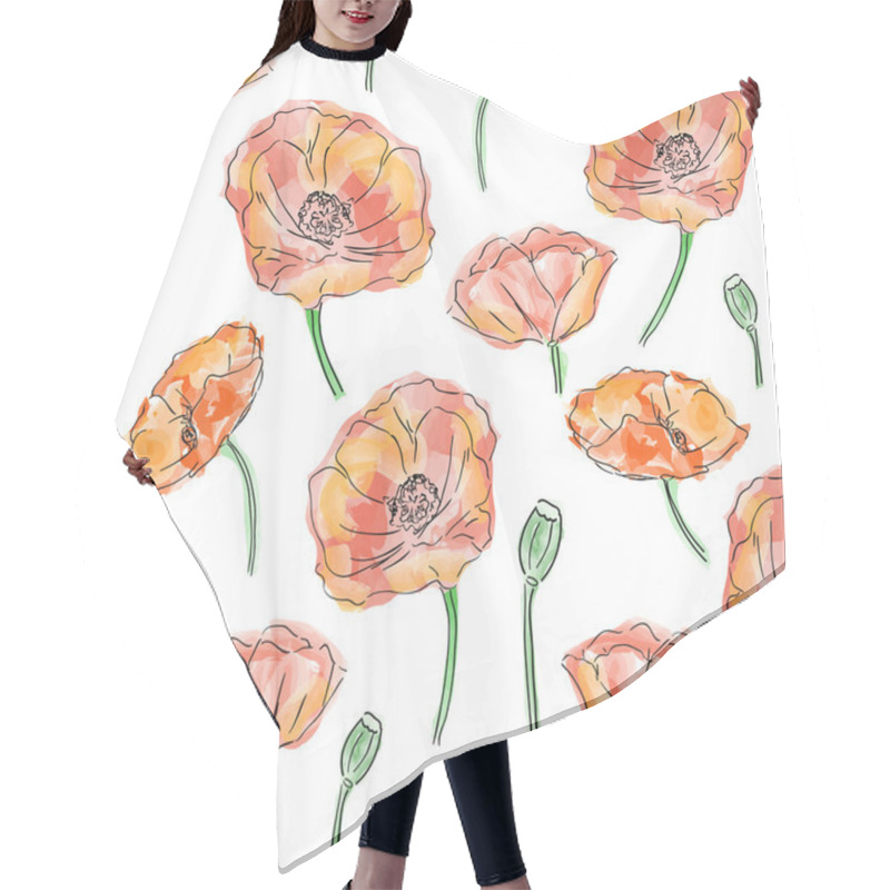 Personality  Poppy Flowers Seamless Pattern Hair Cutting Cape