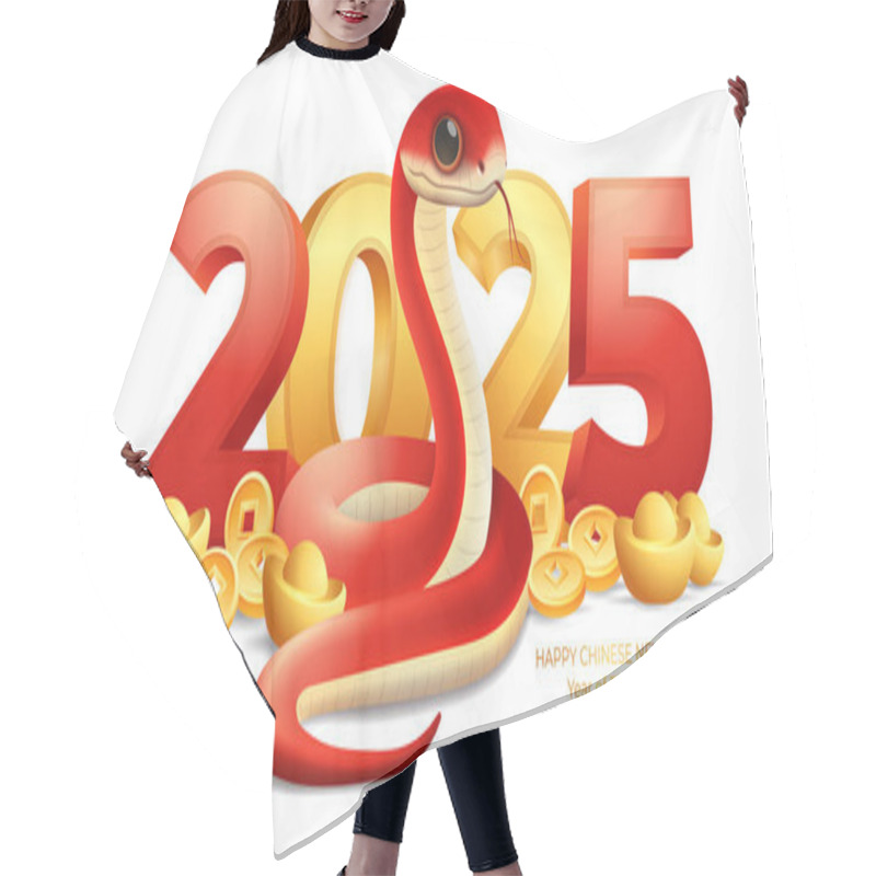 Personality  Chinese New Year 2025, Red Snake With 2025 3D Number, Golden Ingots And Coins Vector Illustration. (Translation : Year Of The Snake) Hair Cutting Cape