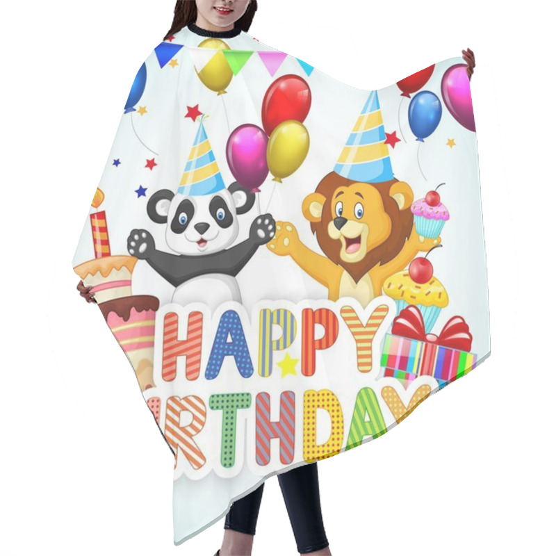 Personality  Birthday Background With Cartoon Lion And Panda Hair Cutting Cape