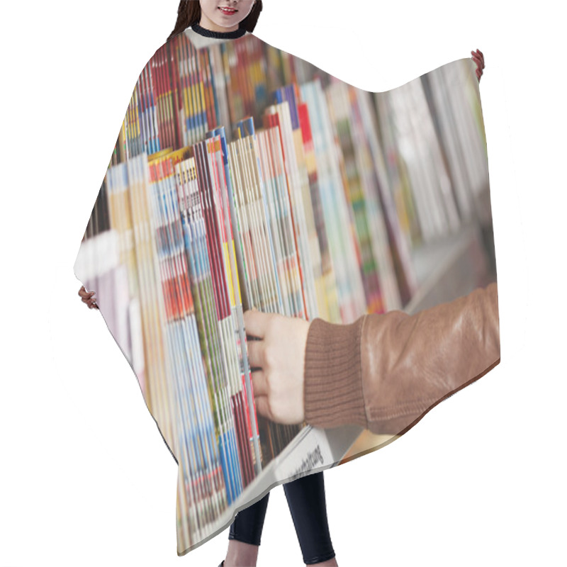 Personality  Woman's Hands Choosing Magazines From Shelf Hair Cutting Cape