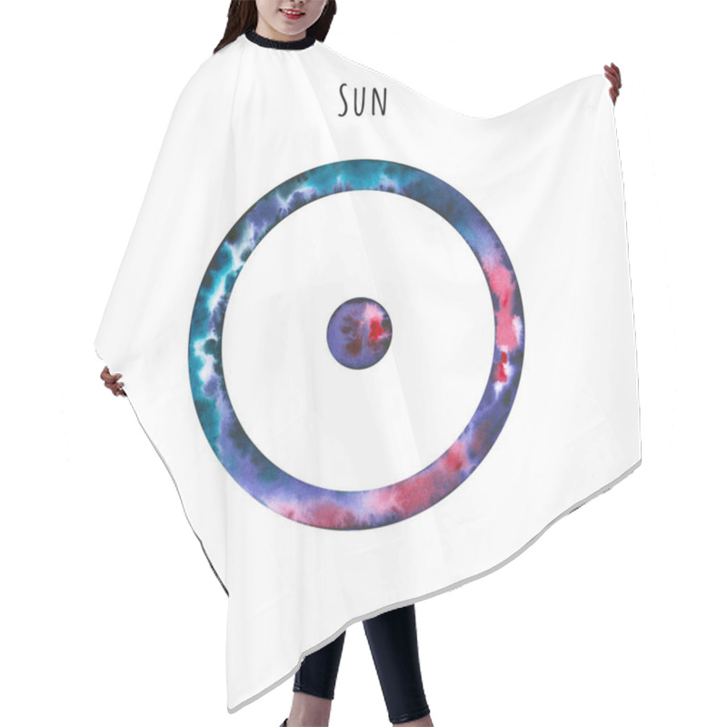 Personality  Watercolor Symbol Of Sun. Hand Drawn Illustration Is Isolated On White. Astrological Sign Is Perfect For Astrologer Blog, Horoscope Background, Astronomy Design, Cosmic Card Hair Cutting Cape