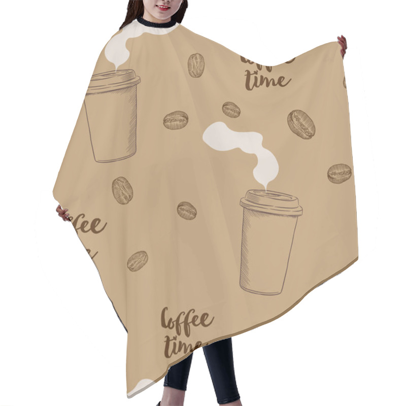 Personality  Coffee Seamless Pattern. Hand Drawn Repeating Texture With Take  Hair Cutting Cape