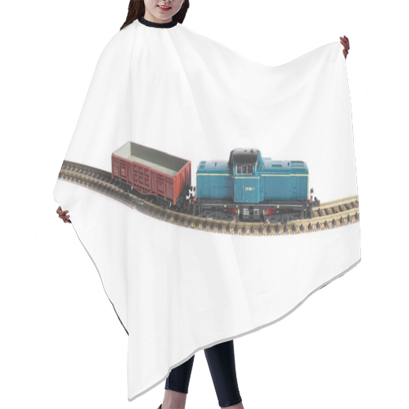 Personality  Electric Locomotive Model With Wagons Isolated On White Hair Cutting Cape