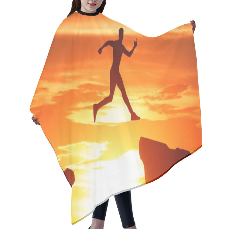 Personality  Silhouette Of Man Jump Through The Gap Between Hills Hair Cutting Cape