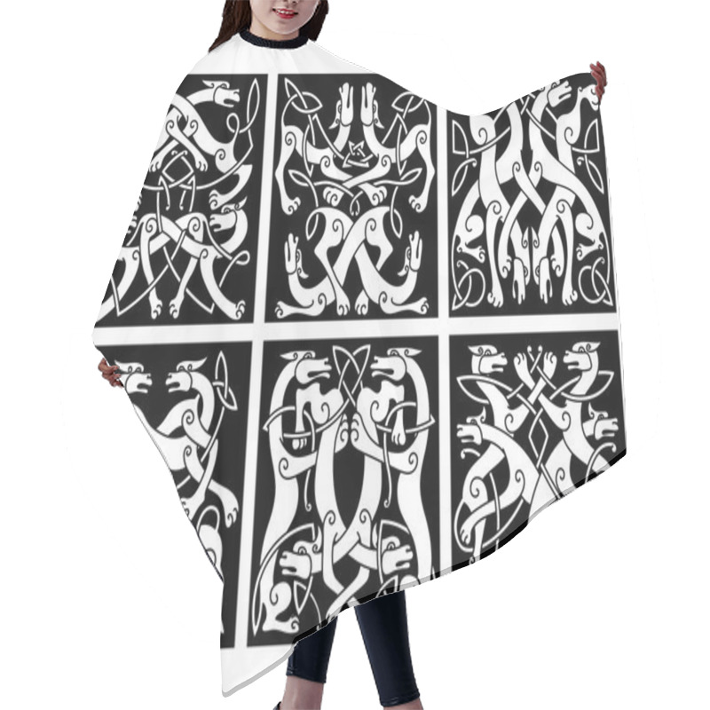 Personality  Wolves Or Dogs Patterns With Celtic Ornament Hair Cutting Cape