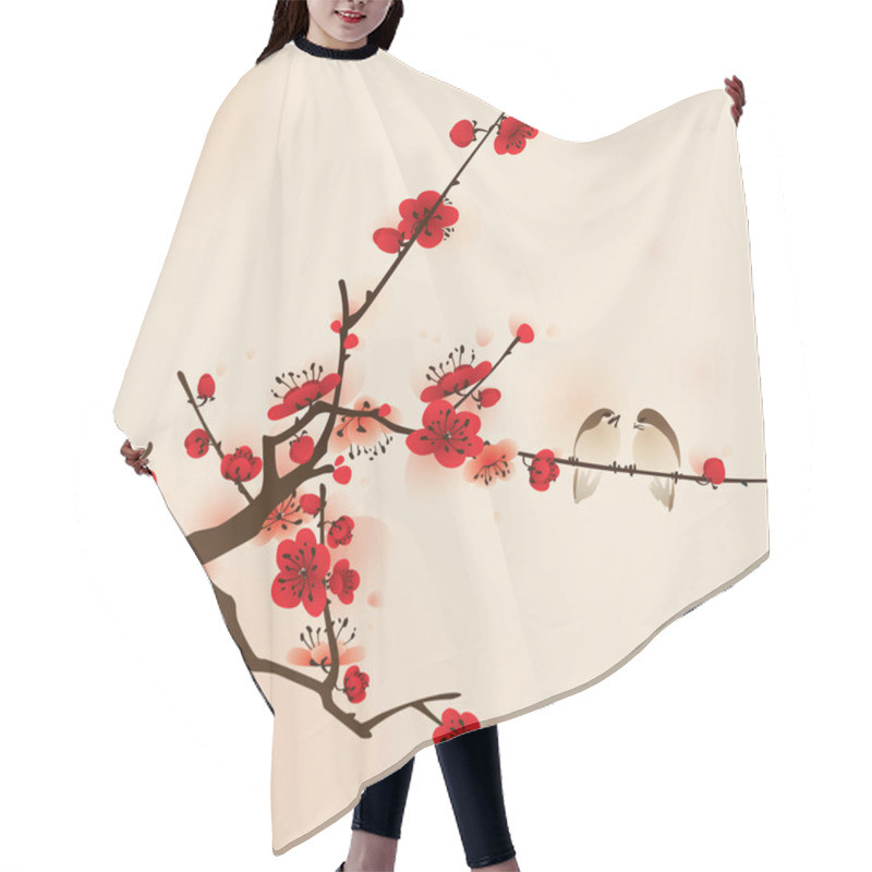 Personality  Blossoming Plum Branch Hair Cutting Cape