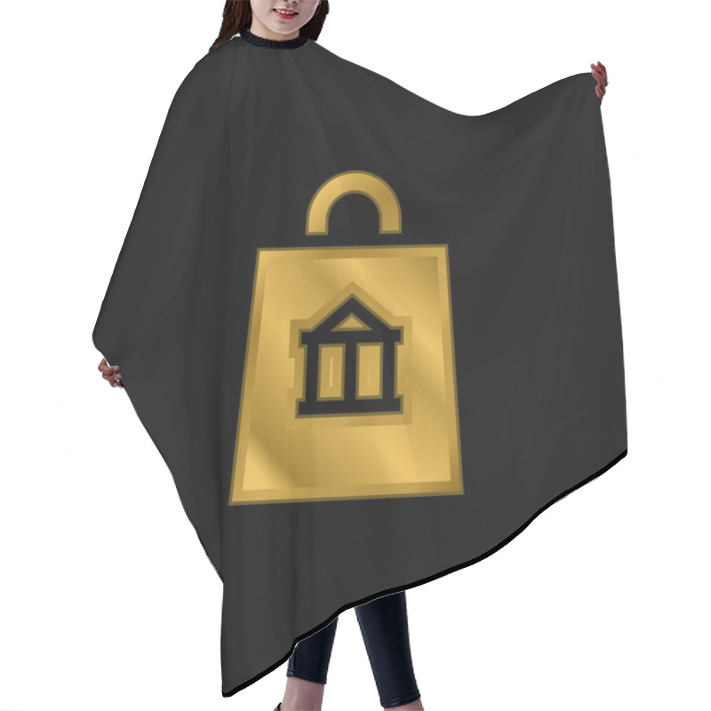 Personality  Bag Gold Plated Metalic Icon Or Logo Vector Hair Cutting Cape