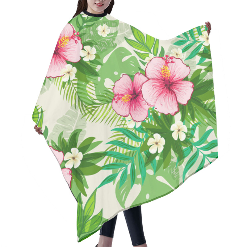 Personality  Seamless Exotic Pattern With Tropical Leaves And Flowers. Hair Cutting Cape