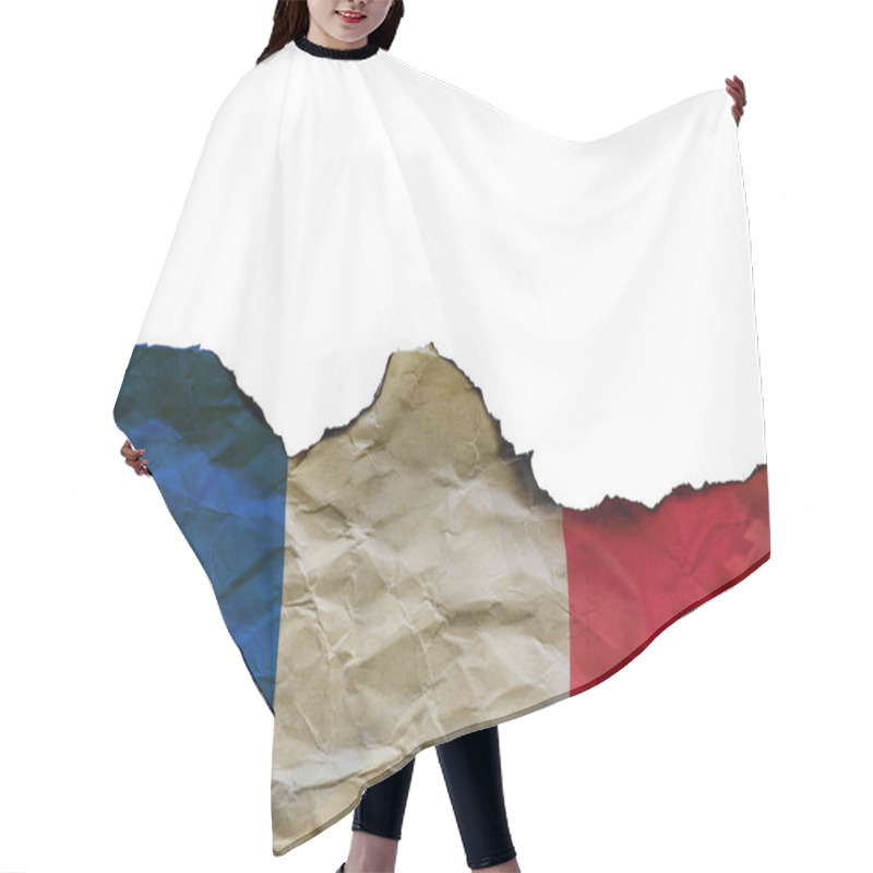 Personality  The Scorched French Flag On White Background, Concept Picture About Terrorism In The World And In France Hair Cutting Cape