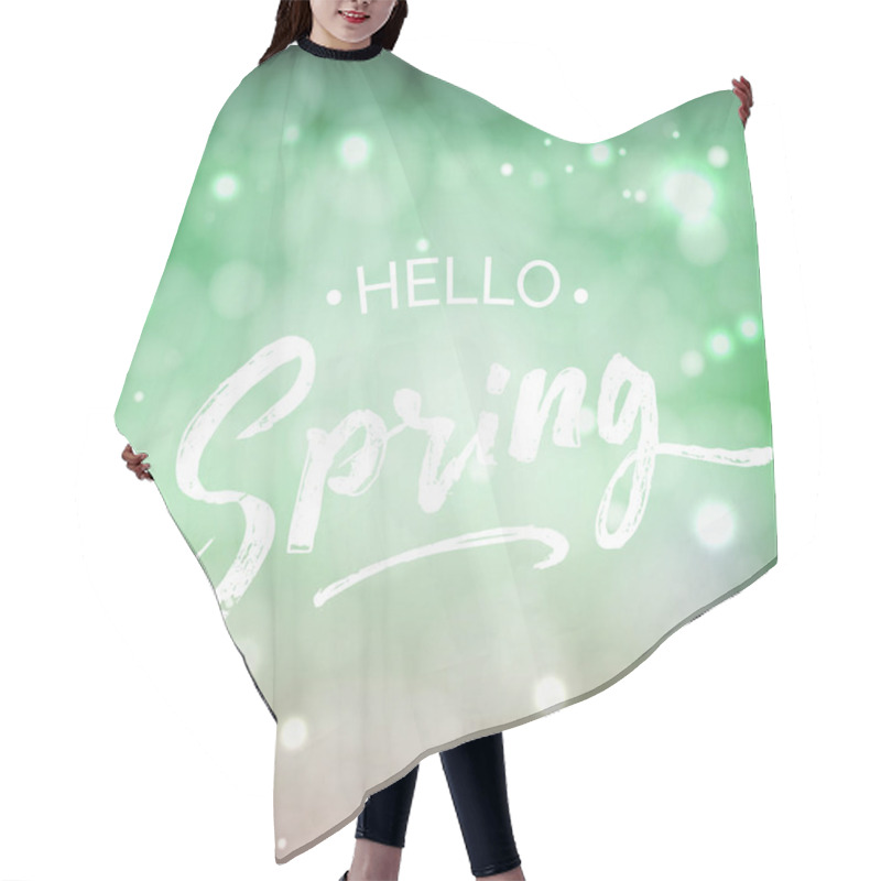 Personality  Hello Spring Lettering Design Element. Hand Written Quote. Special Springtime Sale Typography Poster In Green Fresh Colors Hair Cutting Cape