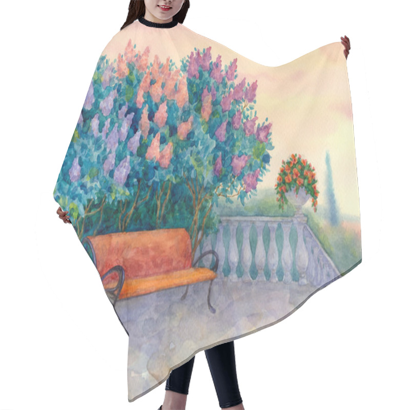 Personality  Bench Under A Flowering Lilac Hair Cutting Cape