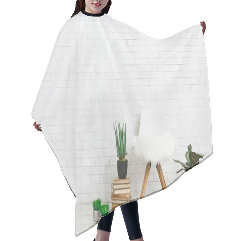 Personality  Indoor Plants And Chair On White Background, Copy Space Hair Cutting Cape