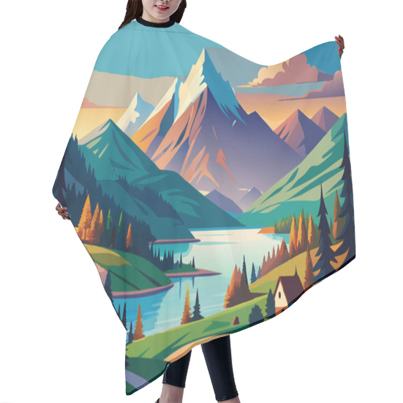 Personality  Natural Landscape Background With Mountains Hair Cutting Cape