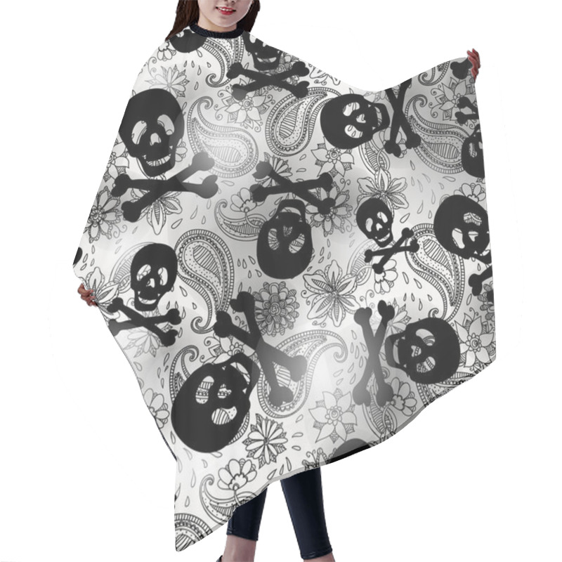 Personality  Seamless Background With Skulls And Flowers Hair Cutting Cape