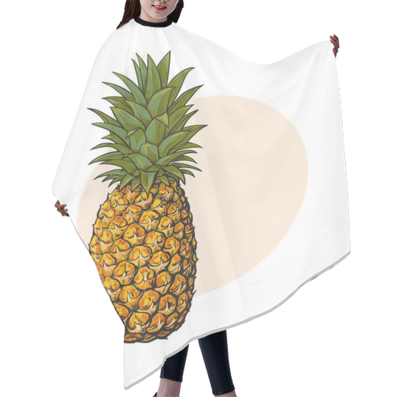 Personality  Whole, Unpeeled, Uncut Pineapple, Isolated Sketch Style Vector Illustration Hair Cutting Cape