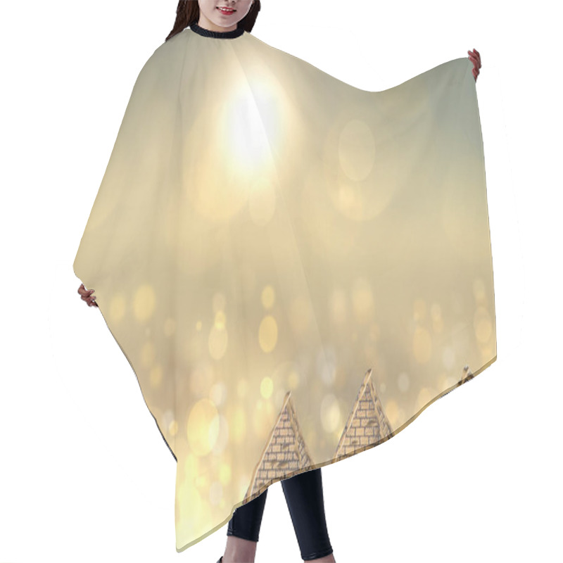 Personality   Egypt Template Design For Travel Agency With Space For Your Display Product Montage.Golden Pyramids Ancient Egypt With Golden Shinig Bokeh Backgroun Hair Cutting Cape