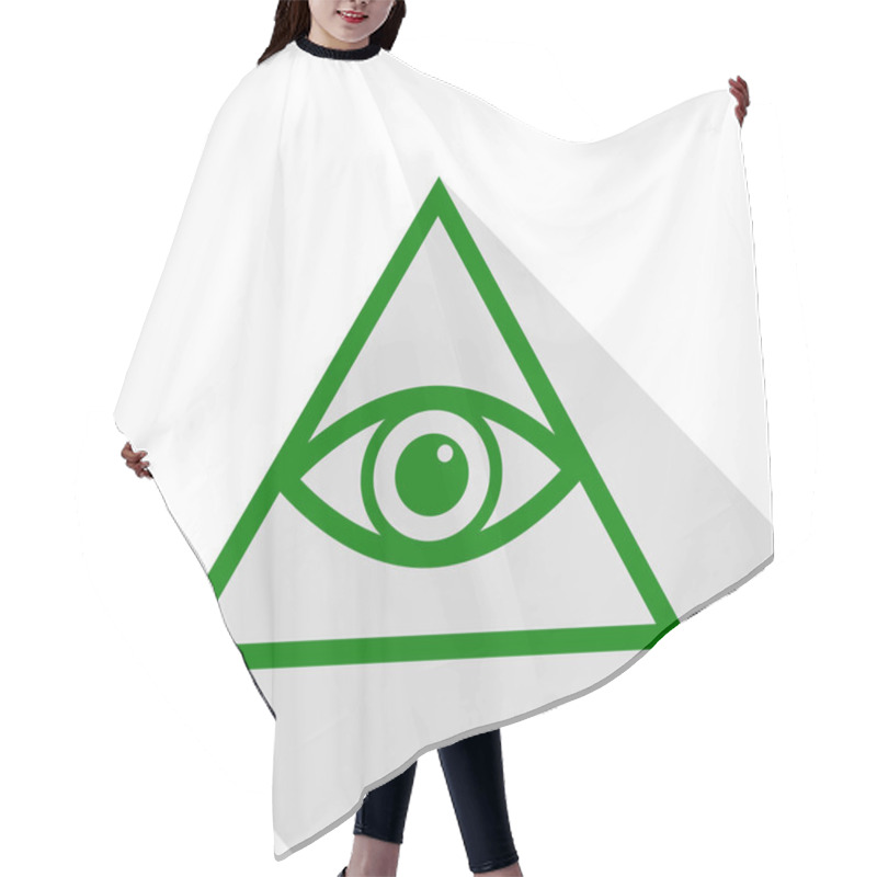 Personality  All Seeing Eye Pyramid Symbol. Freemason And Spiritual. Green Icon With Flat Style Shadow Path. Hair Cutting Cape