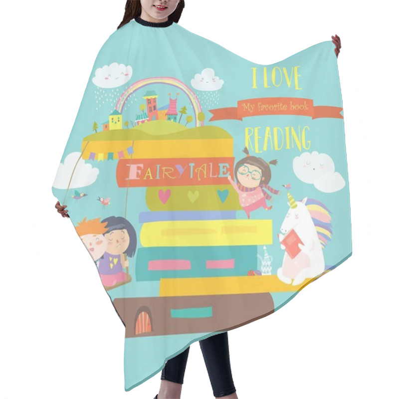 Personality  Fairytale Concept With Book,unicorn And Children Hair Cutting Cape