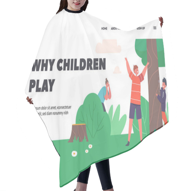 Personality  Summer Fun And Active Leisure Landing Page Template. Mother Playing With Children Hide And Seek Game In Park Hair Cutting Cape