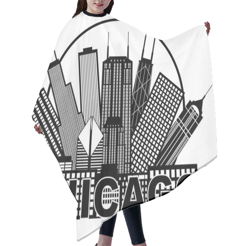 Personality  Chicago City Skyline Black And White In Circle Illustration Hair Cutting Cape