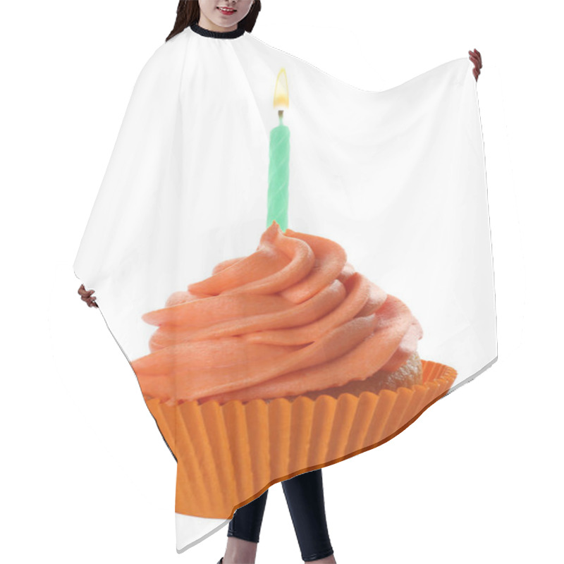 Personality  Delicious Birthday Cupcake With Candle And Orange Cream Isolated Hair Cutting Cape