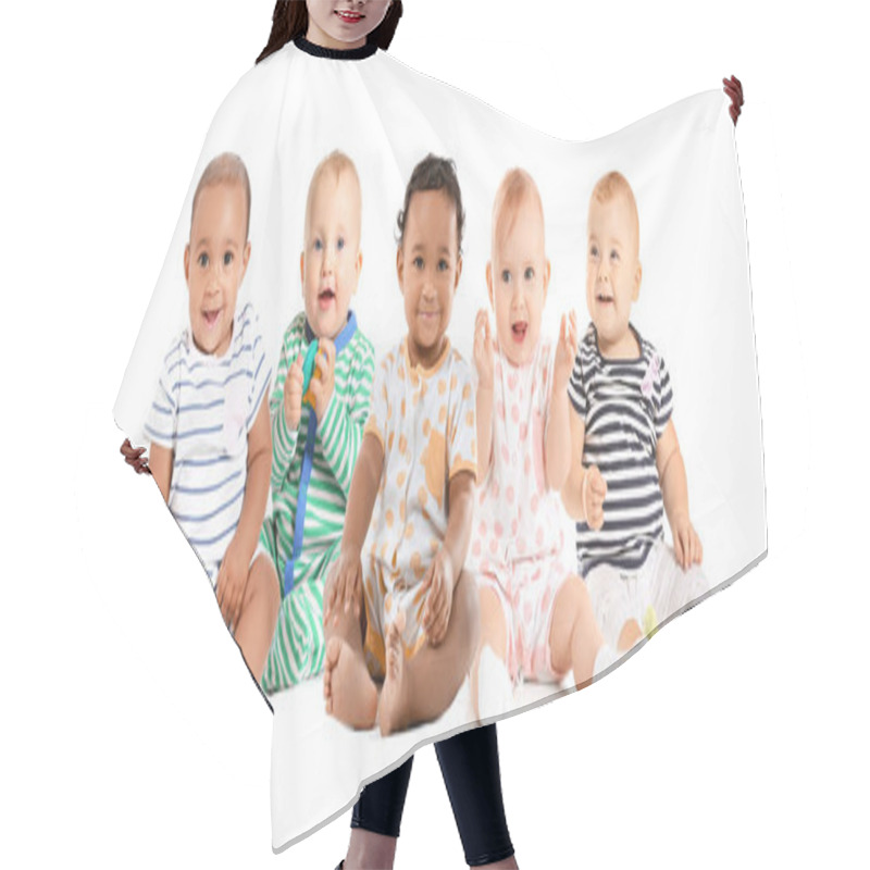 Personality  Cute Little Babies On White Background Hair Cutting Cape