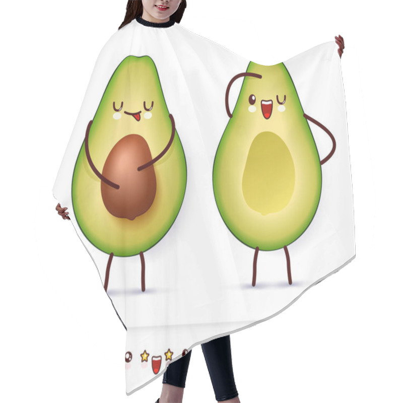 Personality  Two Halve Happy Avocado With Cute Kawaii Faces. Collection Of Emoticon Emoji. Cartoon Avocado Kawaii Character Isolated On White Background. Vector Hair Cutting Cape