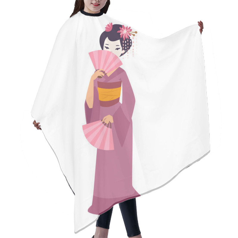 Personality  Vector Set Of Japanese Geisha Girls. Hair Cutting Cape