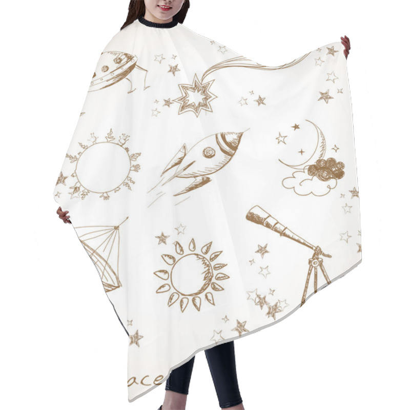 Personality  Sun, The Moon, Stars, Rocket, Saturn Planet Hair Cutting Cape