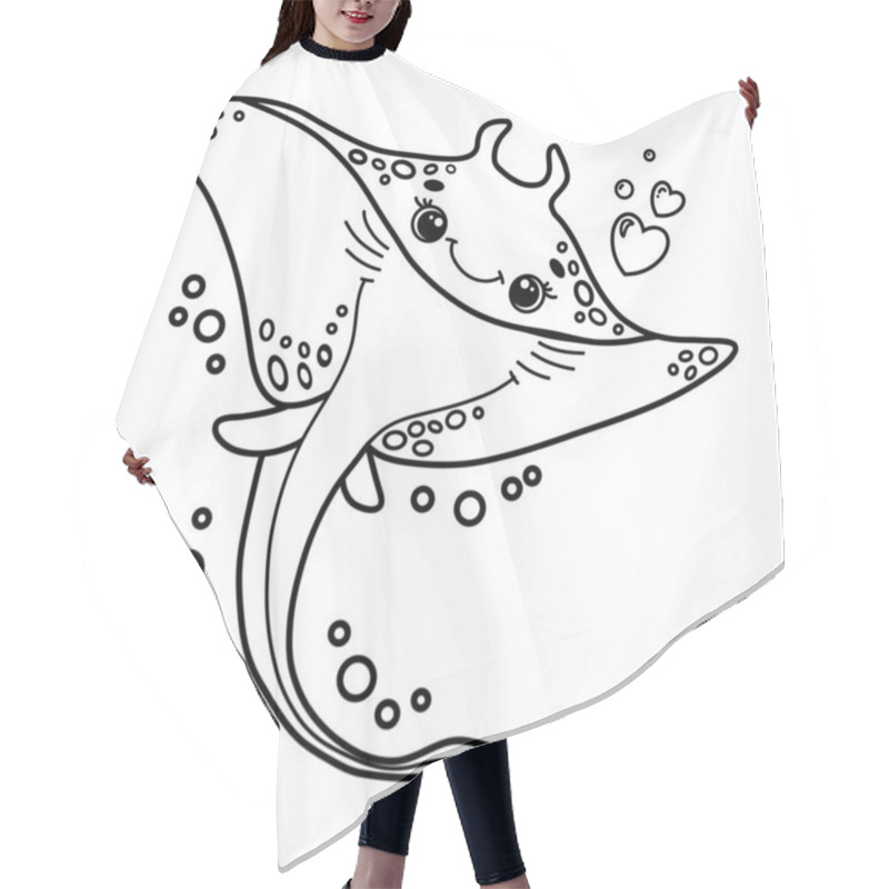 Personality  Vector Illustration Of Adorable Smiling Stingray With Expressive Eyes And Bubbles. Perfect For Childrens Coloring Books, Pages, Educational Materials, Various Print Or Creative Projects.  Hair Cutting Cape