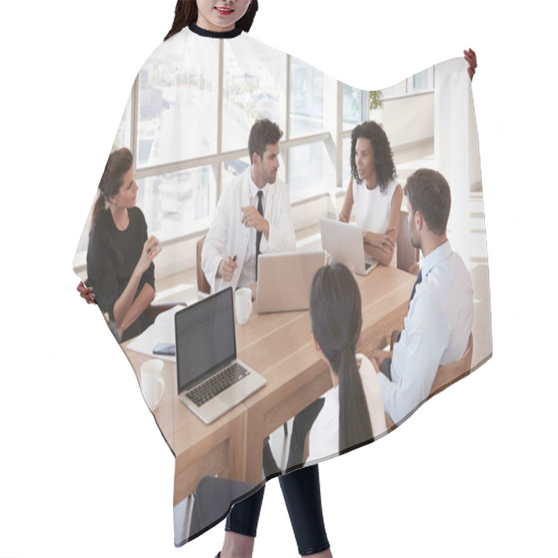 Personality  Medical Staff Meeting Around Table Hair Cutting Cape