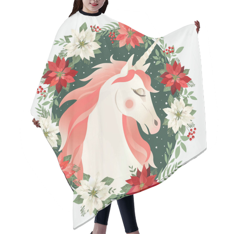 Personality  Head Of Hand Drawn Unicorn With Floral Wreath On White Background. Hair Cutting Cape