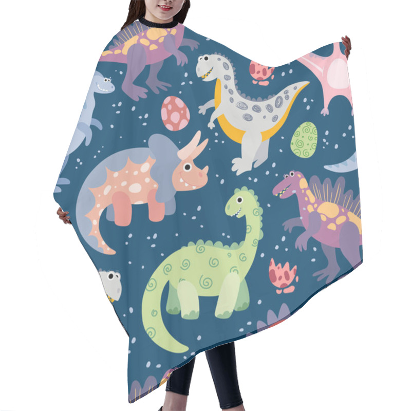 Personality  Seamless Pattern With Cute Cartoon Dinosaurs. Hair Cutting Cape