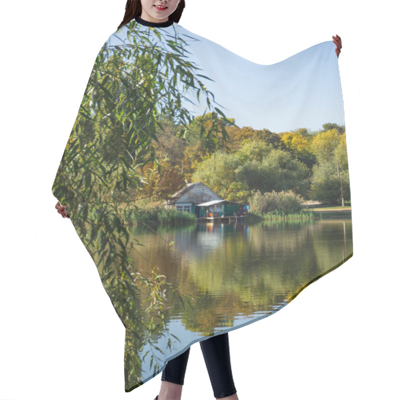 Personality  Beautiful Landscape With A Small Lake House. Hair Cutting Cape