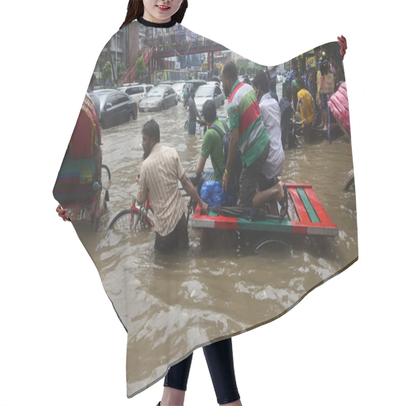 Personality  Citizens Are Walking Through The Flooded Streets Of Dhaka After Heavy Rainfalls Caused Almost-standstill, On July 26, 2017. After Heavy Monsoon Rains Caused Flooded Most Of Area In The Capital Of Dhaka In Bangladesh.  Hair Cutting Cape