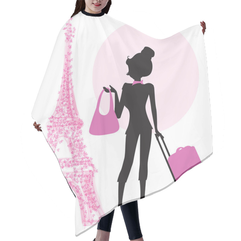 Personality  Woman With Suitcase In Paris Hair Cutting Cape