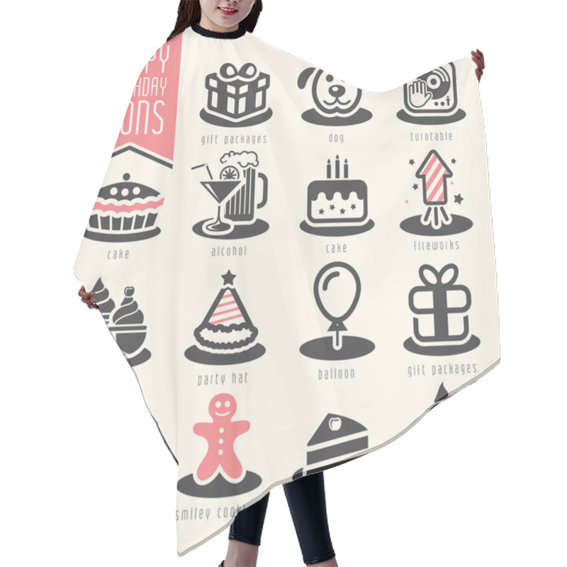 Personality  Happy Birthday Icon Set Hair Cutting Cape