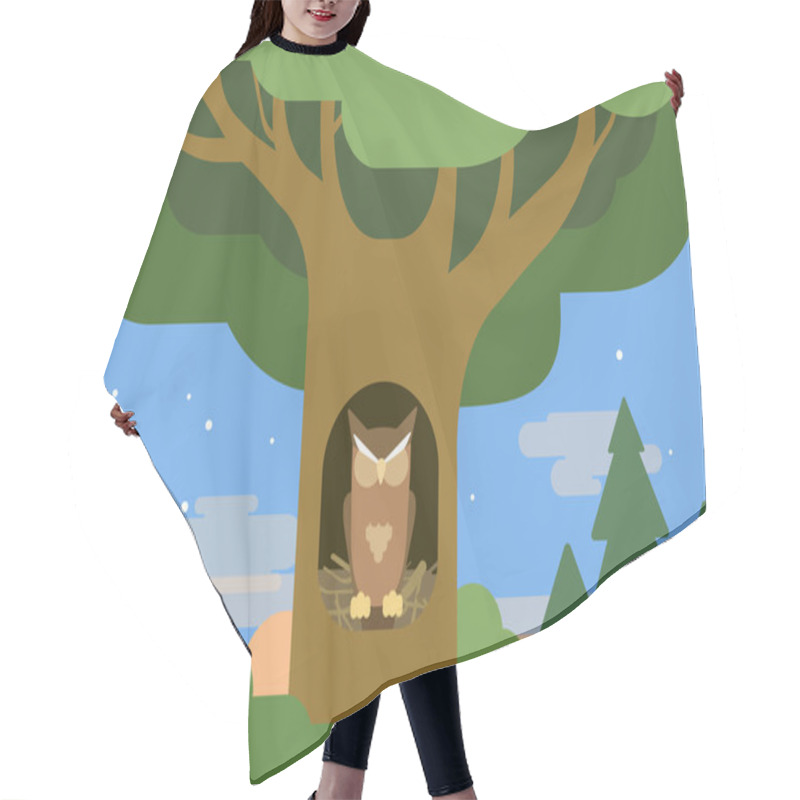 Personality  Owl In A Hollow Tree, Forest Habitat Hair Cutting Cape