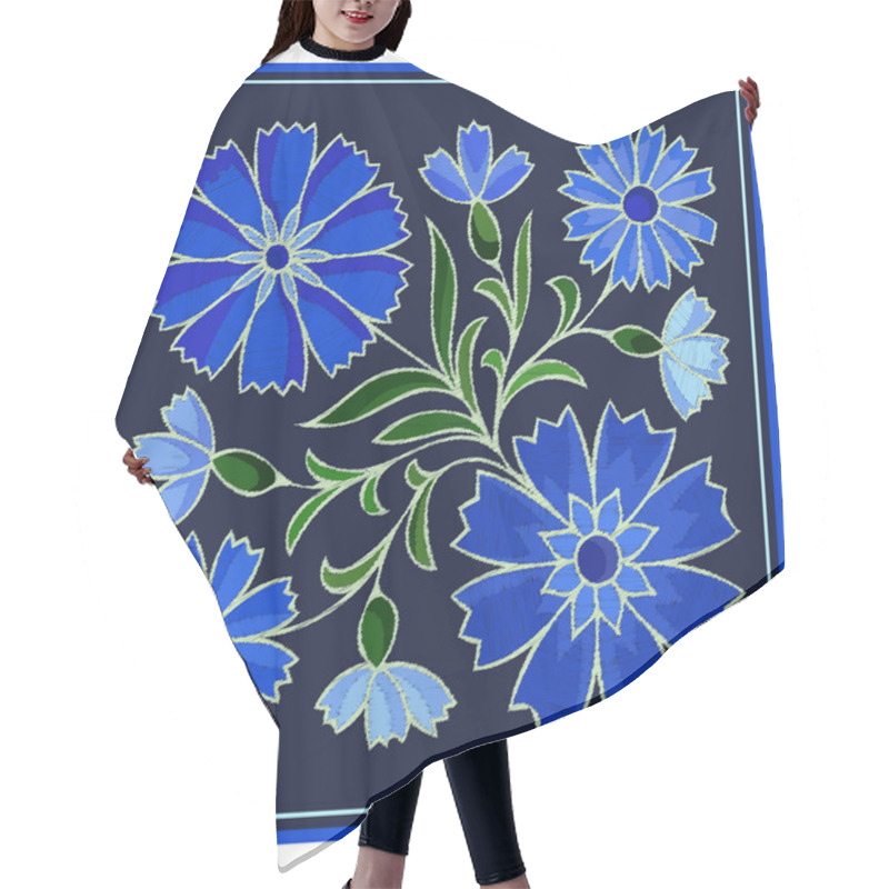 Personality  Stylized Embroidery Cornflower Pattern On Dark Background Hair Cutting Cape