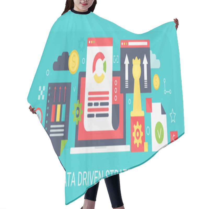 Personality  Flat Modern Vector Concept Data Driven Strategy Banner With Icons And Text. Hair Cutting Cape