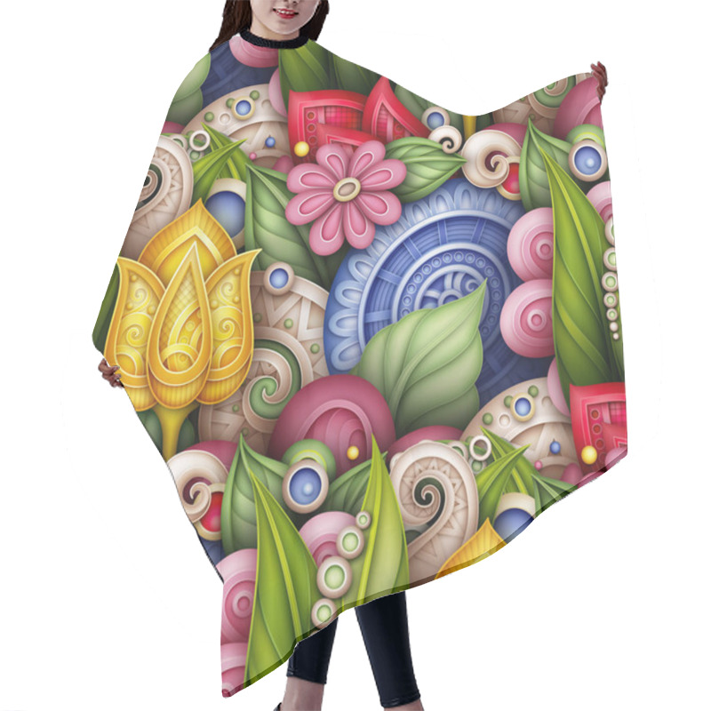 Personality  Colored Seamless Pattern With Floral Motifs And Leaves With Swirls In Doodle Style  Hair Cutting Cape